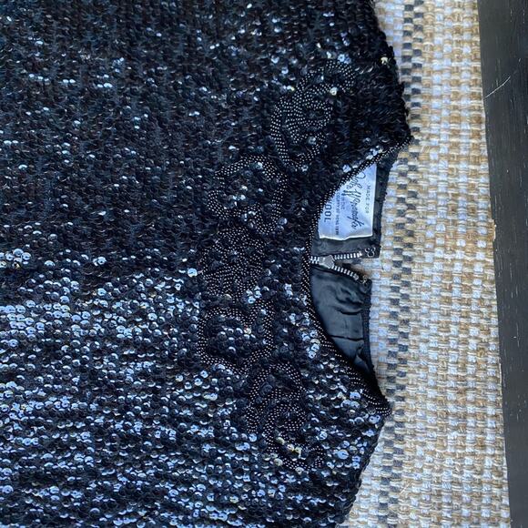 Vintage 50's Black‎ Beaded Sequins sleeveless top Blouse John Wanamaker M medium - Picture 3 of 9
